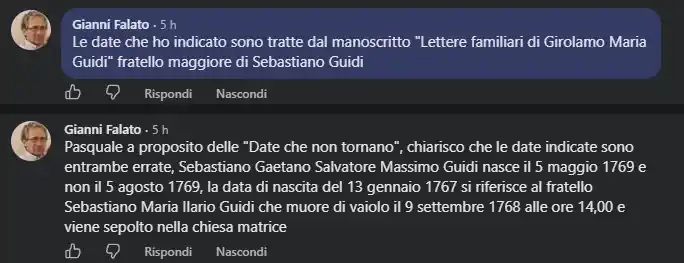 Il conte che portò l'omeopatia in Francia torna a Guardia: la Pro Loco dona al Comune il busto di Sebastiano Guidi Commenti di Gianni Falato su Facebook: Sebastiano Gaetano Salvatore Massimo Guidi nacque il 5 maggio 1769; il 13 gennaio 1767 è la data del fratello Sebastiano Maria Ilario